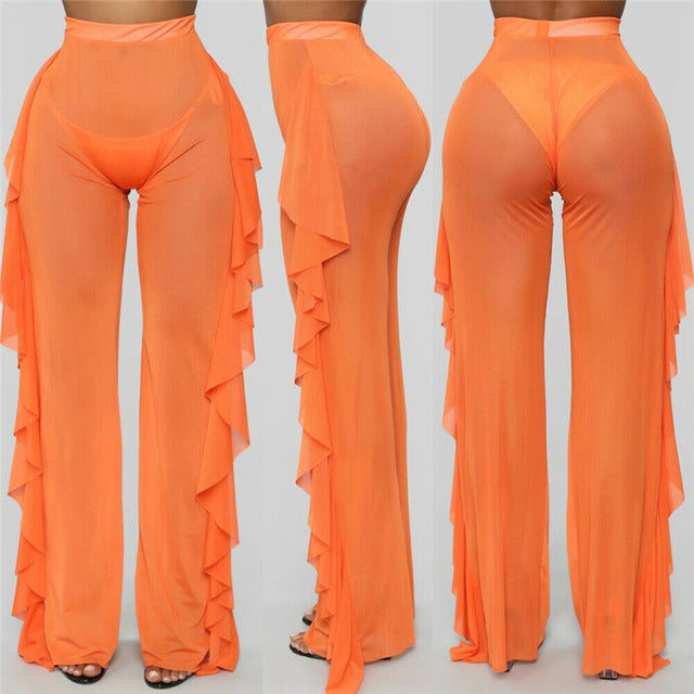 Damen Elegante und luftige Transparent-Hose mit Rüschendetails Echo Archiv