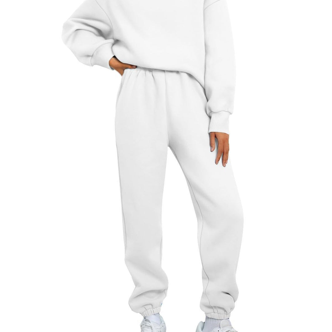 Damen zweiteiliges Comfort-Loungewear-Set mit oversized Rundhals, hochgeschnittener Jogginghose und elastischem Knöchelbund – Élanora