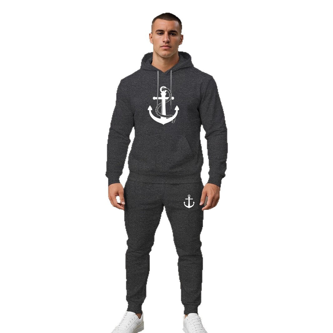 Herren Hoodie- und Jogginghose-Set mit maritimem Ankerdesign Echoarchiv