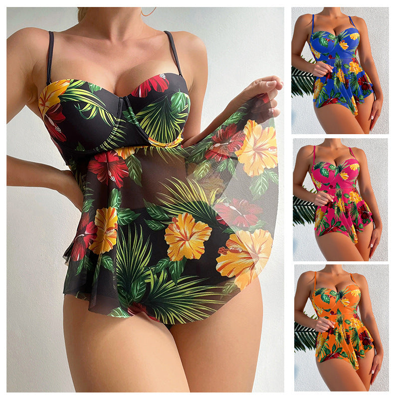 Damen Badeanzug mit Volants und floralem Print Echo Archiv