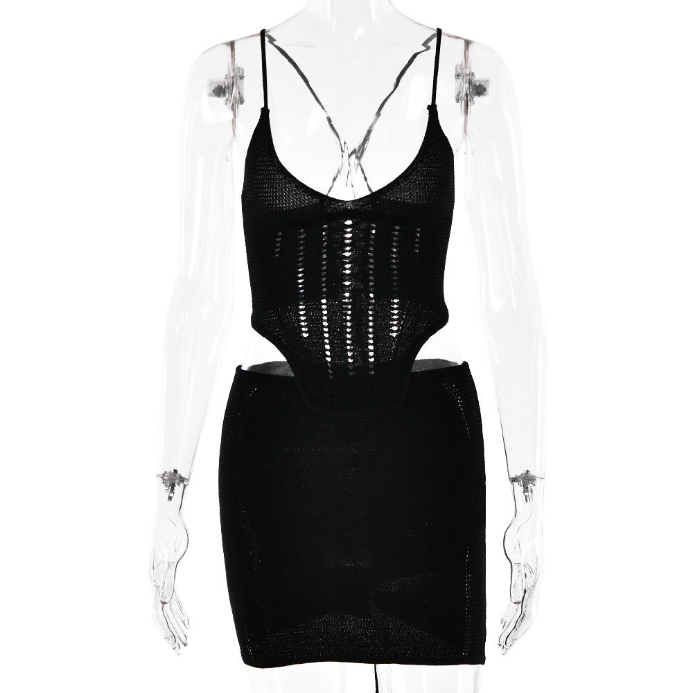 Damen Häkelkleid mit tiefem V-Ausschnitt und raffinierten Rüschendetails Echo Archiv