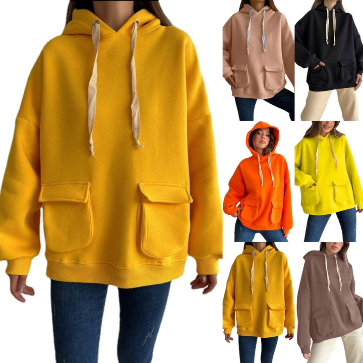 Damen nan Oversize-Kapuzenpullover mit aufgesetzten Klappentaschen und extra-langen Kordeln Echo Archiv