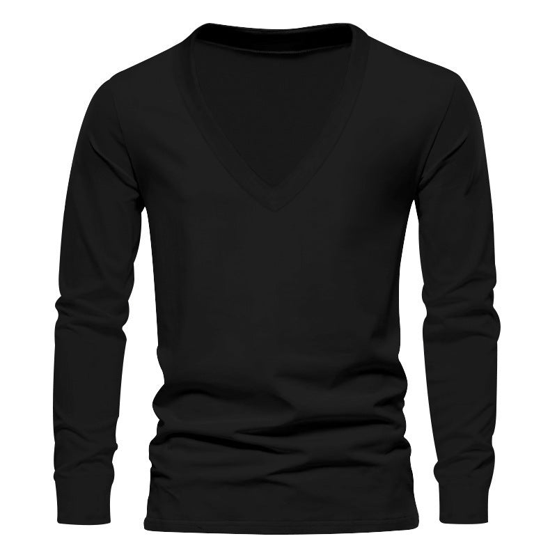 Herren V-Ausschnitt Langarm-T-Shirt mit hochwertigem Baumwollmix und bequemer Passform Echoarchiv