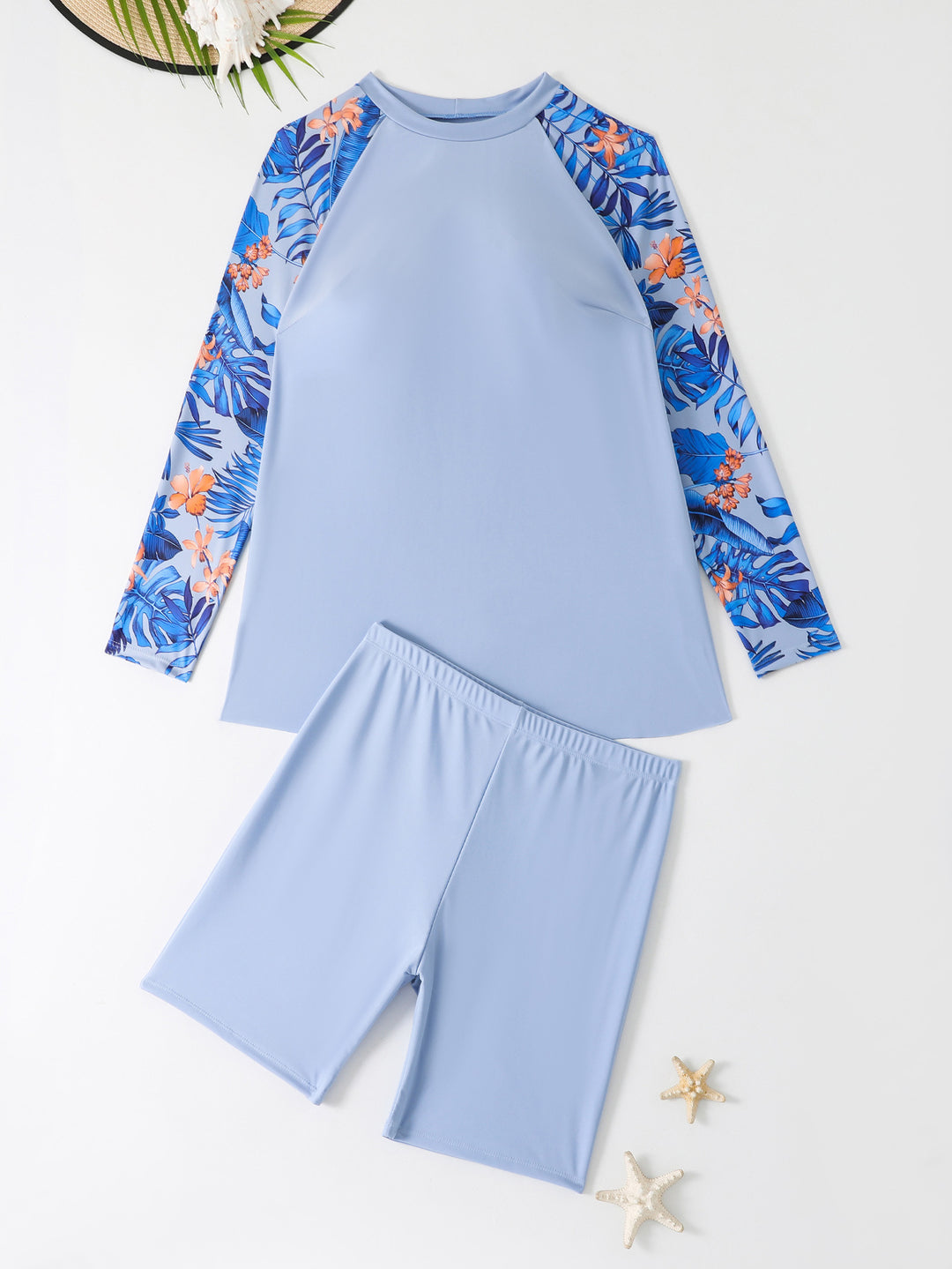 Damen UV-Schutz Surfanzug Set mit langen Ärmeln und farbenfrohem Blattmuster Echo Archiv