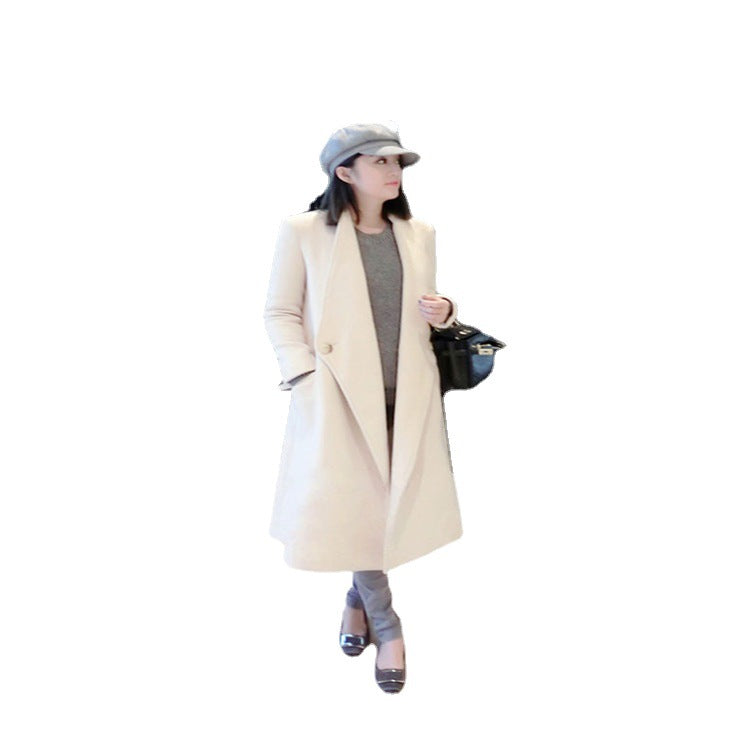 Damen Midilanger taillierter Wollmix-Longcoat mit Schalkragen, Eingrifftaschen und dezenten Zierknöpfen Echoarchiv