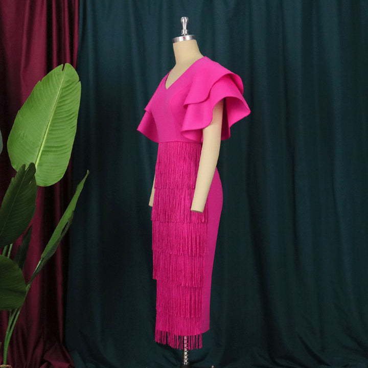 Damen Fransen Maxikleid mit voluminösen Rüschensäumen Echo Archiv