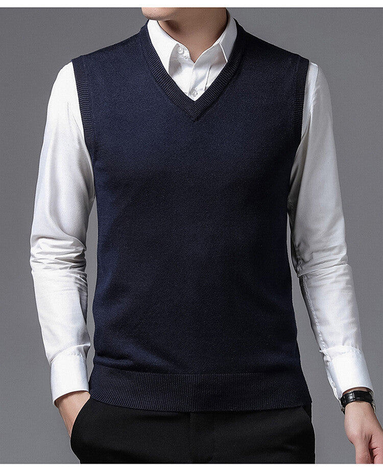 Herren V-Pullover aus feiner Baumwollmischung mit eleganter Struktur Echoarchiv