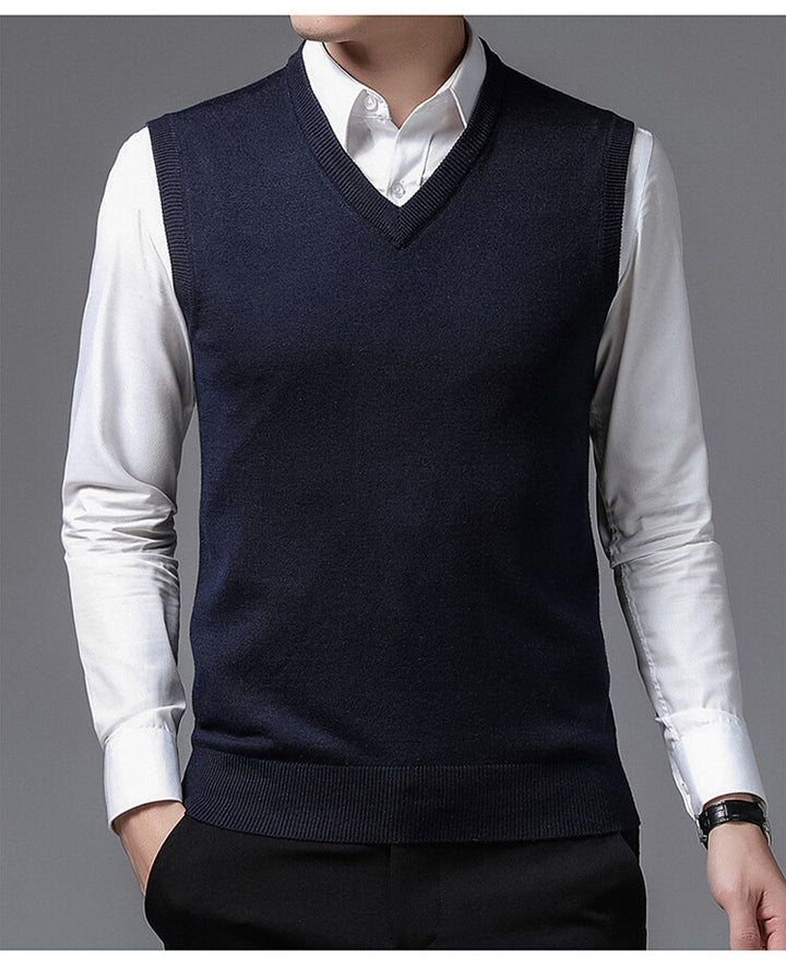 Herren V-Pullover aus feiner Baumwollmischung mit eleganter Struktur Echoarchiv