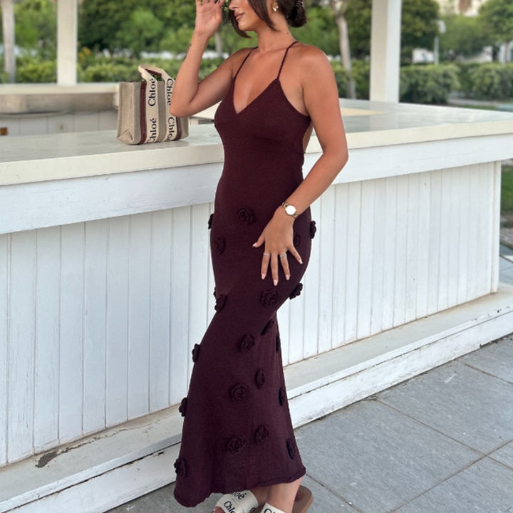 Damen Elegantes gehäkeltes Maxikleid mit floralen Applikationen Echo Archiv