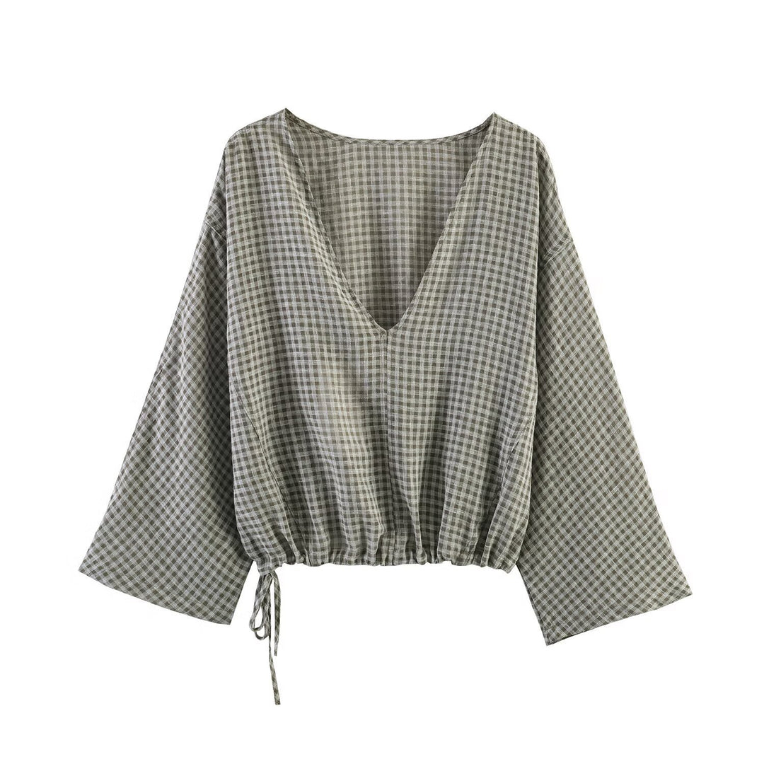 Damen lässige Bluse mit weitem V-Ausschnitt und elastischem Saum Echo Archiv