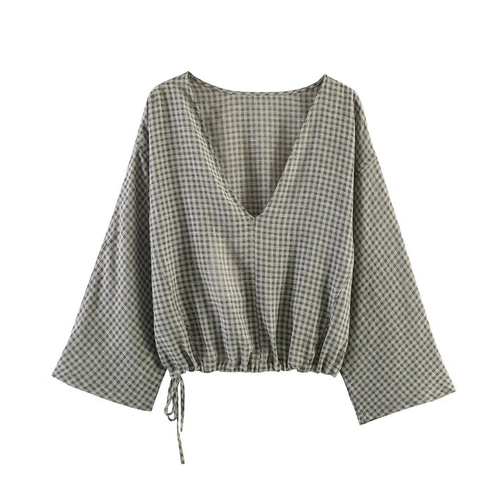 Damen lässige Bluse mit weitem V-Ausschnitt und elastischem Saum Echo Archiv