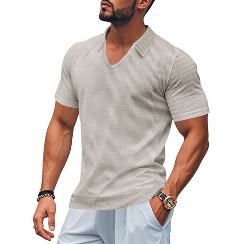 Herren Kurzarm-V-Ausschnitt-Shirt mit strukturiertem Design Echoarchiv