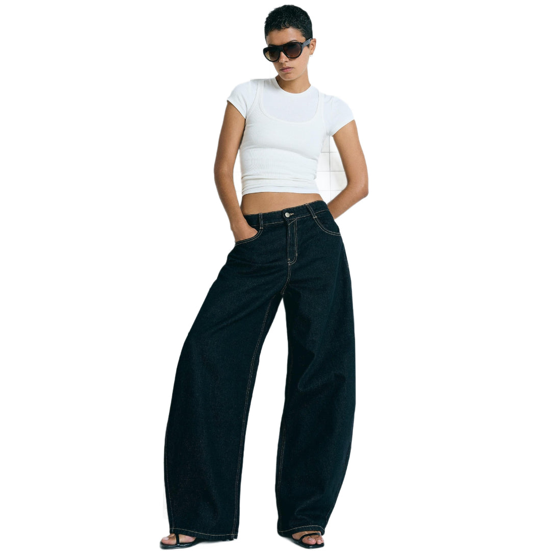 Damen nan hohe Taillenweite Palazzo-Denim mit weitem Bein und cleanem Five-Pocket-Design Echo Archiv