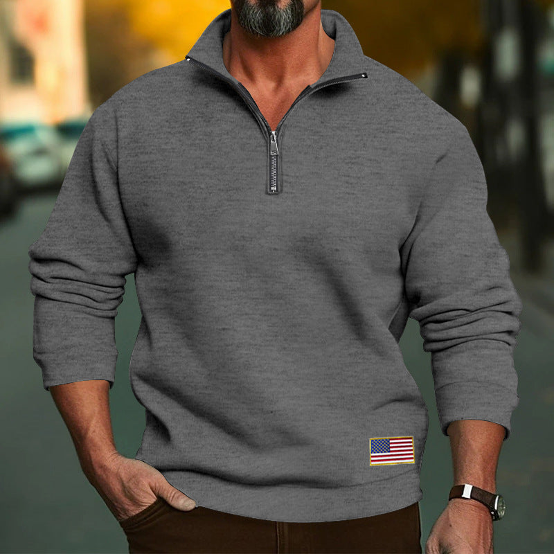 Herren Fleece-Pullover mit halbem Reißverschluss und Flaggenapplikation Echoarchiv