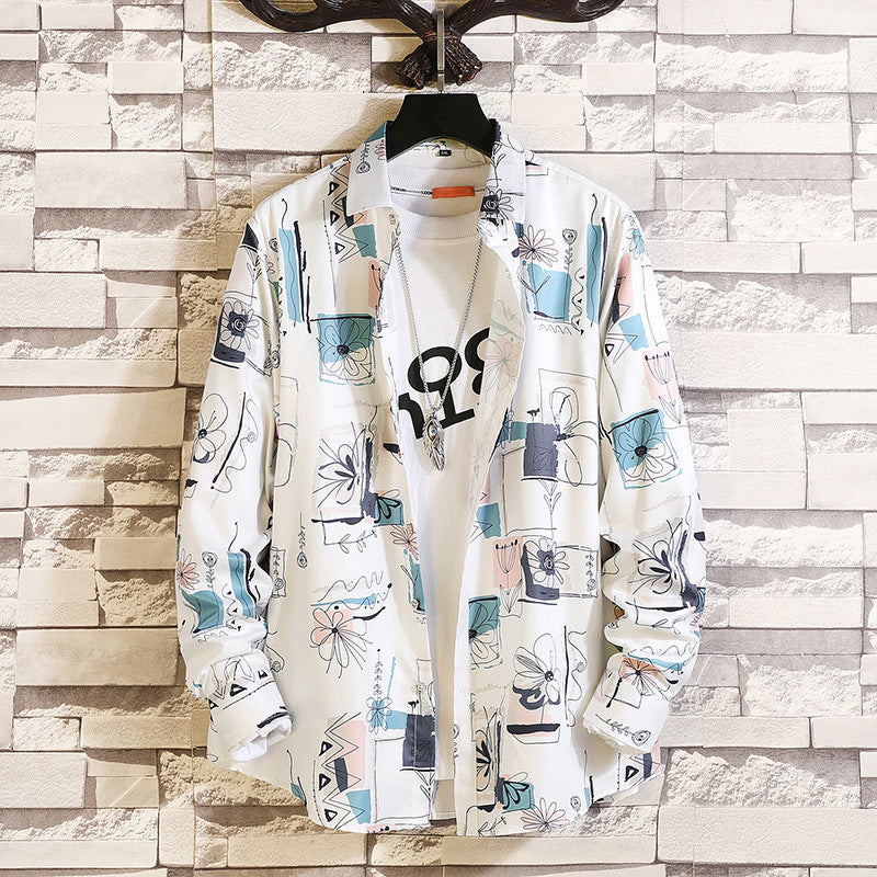 Herren nan langärmliges Hemd mit offenem Reverskragen, kontrastivem Blumenprint und lässiger Regular-Fit Silhouette Echo Archiv