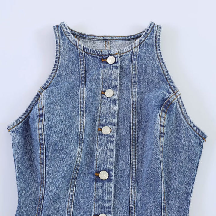 Damen Jeanskleid mit geflochtenem Knoten und durchgehender Knopfleiste Echo Archiv