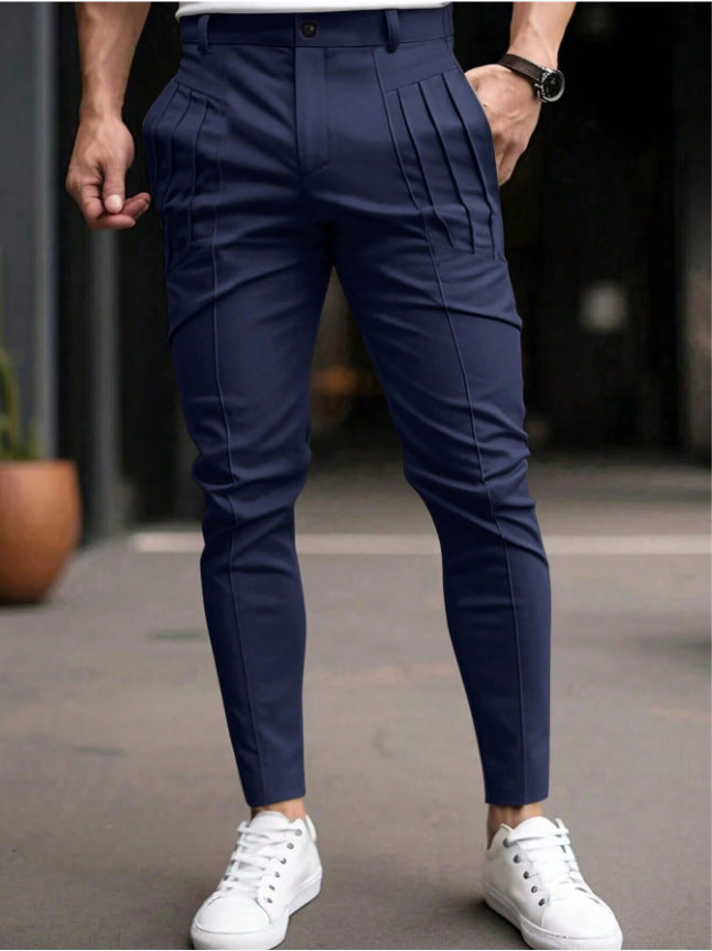 Herren nan schmale Bundfalten-Chino mit dekorativen Längsfalten und tapered Bein Echo Archiv