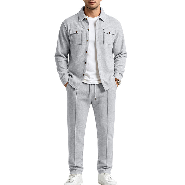 Herren Strukturiertes Strick-Set Overshirt mit Brusttaschen & Slim Jogginghose Echoarchiv