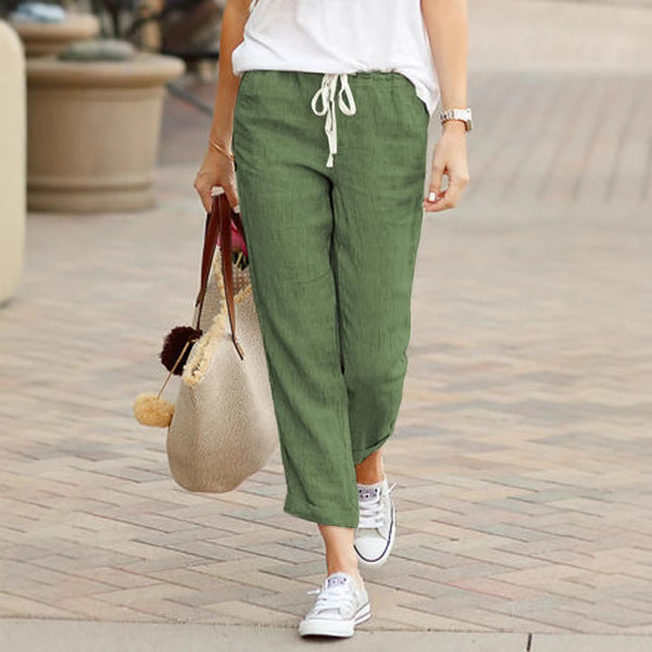 Damen nan leichte Leinenmisch-Hose mit Kordelzug, lockerer Culotte-Schnitt und knöchellangem Saum Echo Archiv