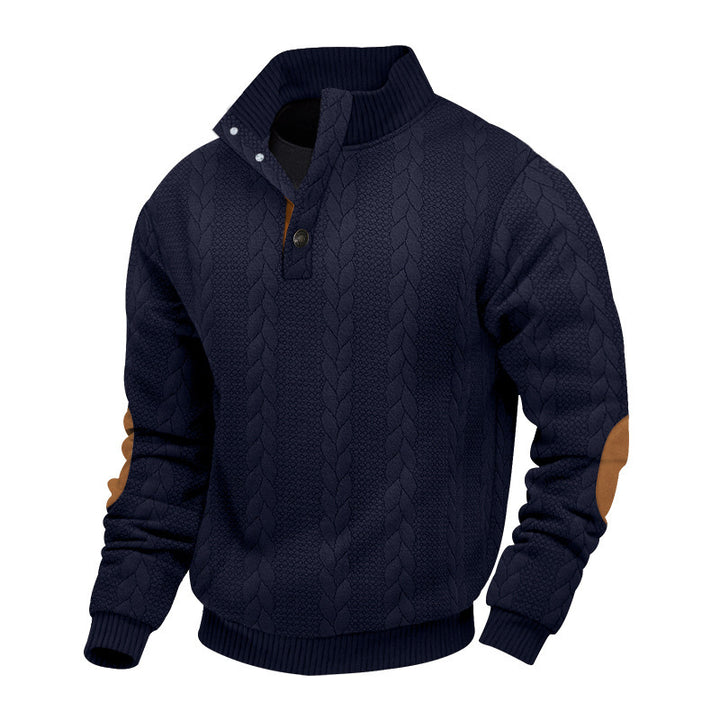 Herren Fleece-Pullover mit strukturiertem Zopfmuster und modernem Stehkragen Echoarchiv