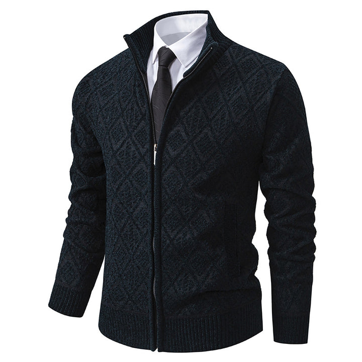 Herren Strickzipjacke mit Rautenmuster, Stehkragen und durchgehendem Reißverschluss Echo Archiv