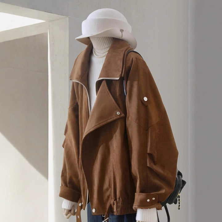 Damen Modische Wildlederjacke mit asymmetrischem Schnitt Echoarchiv