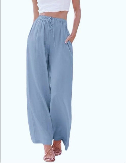 Damen nan weite Leinenhose mit elastischem Bund Kordel und Seitentaschen Echo Archiv