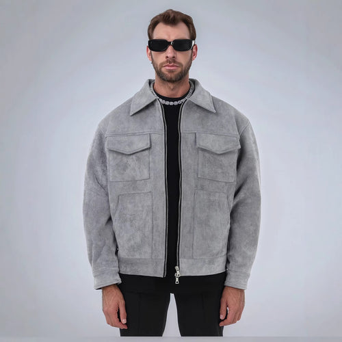 Herren modische Suede-Jacke mit aufgesetzten Taschen Echoarchiv
