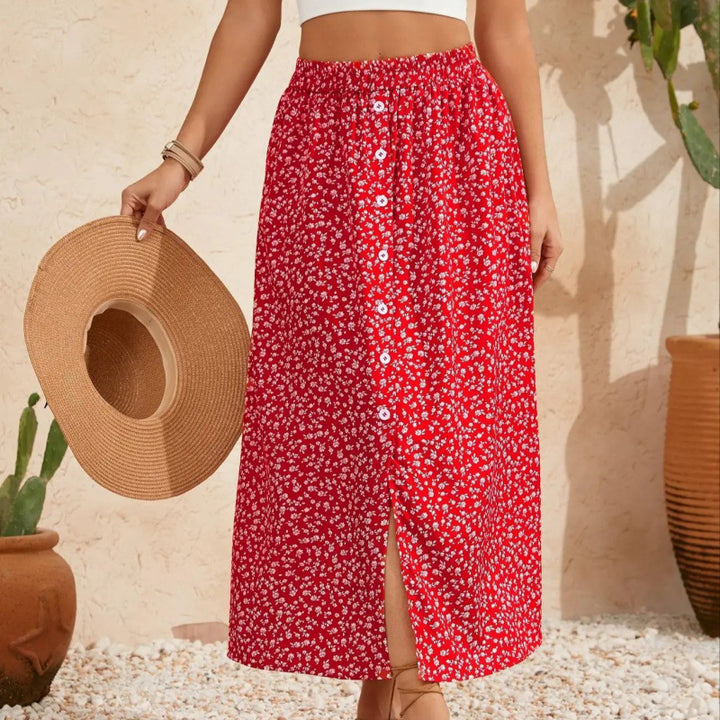 Damen Maxirock mit floralem Design und Knopfdetails Echo Archiv