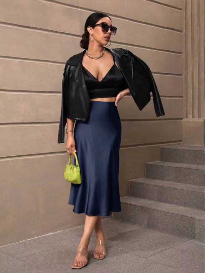 Damen Satin Rock mit schwingendem Saum und elegantem Schnitt Echoarchiv