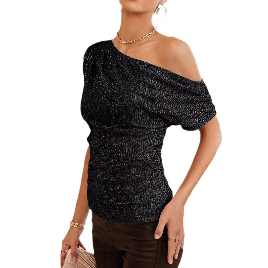 Damen Elegantes One-Shoulder Oberteil mit schimmerndem Knit-Design Echo Archiv