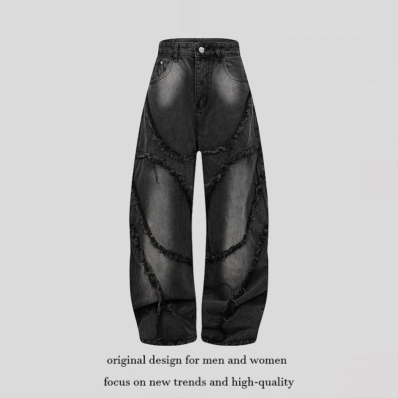 Damen Baggy-Jeans mit hohem Bund, ballonförmiger Weite und ausgefransten Patchnähten Echoarchiv