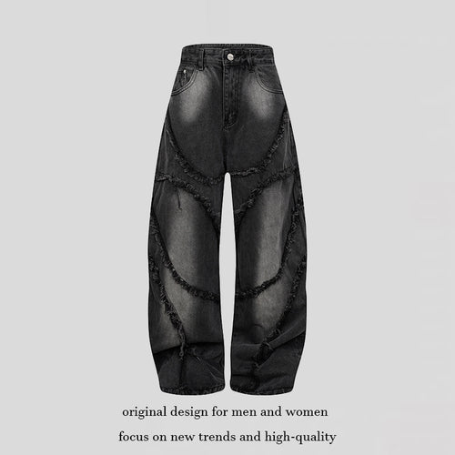 Damen Baggy-Jeans mit hohem Bund, ballonförmiger Weite und ausgefransten Patchnähten Echoarchiv