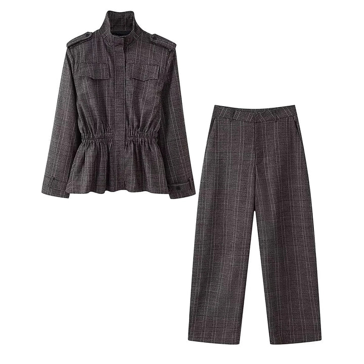 Damen hochtaillierte Glencheckweite Hose mit Bügelfalte und geradem Bein – Avélisse