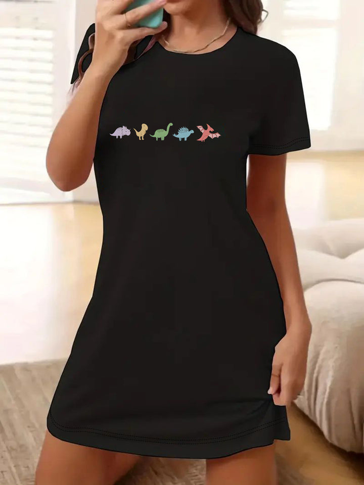 Damen T-Shirt-Kleid mit künstlerischem Blumenmotiv und figurbetontem Schnitt Echo Archiv