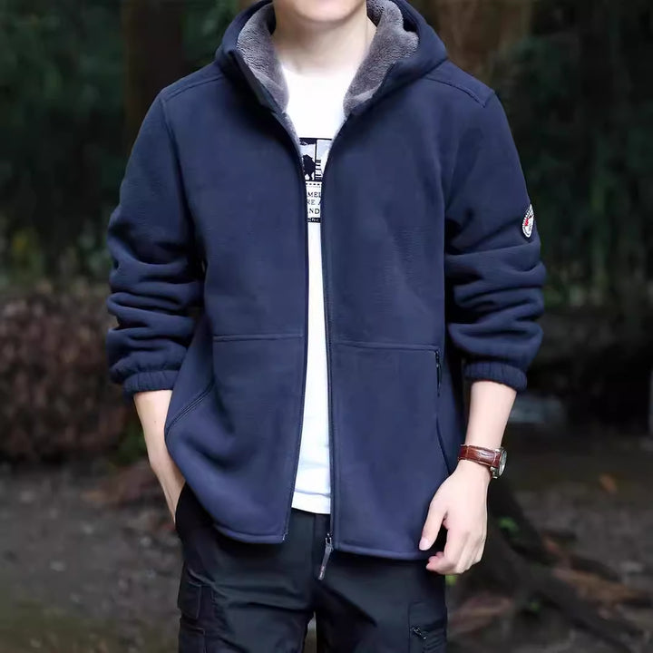 Herren Kapuzen-Fleecejacke mit Sherpa-Innenfutter, Zwei-Wege-Reißverschluss und windabweisender Front Echo Archiv