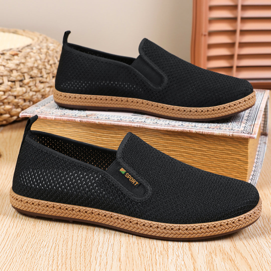 Herren nan atmungsaktiver Strick-Slip-On Loafer mit elastischem Einstieg, geflochtener Dekor-Sohle und gepolstertem Komfortfußbett Echo Archiv