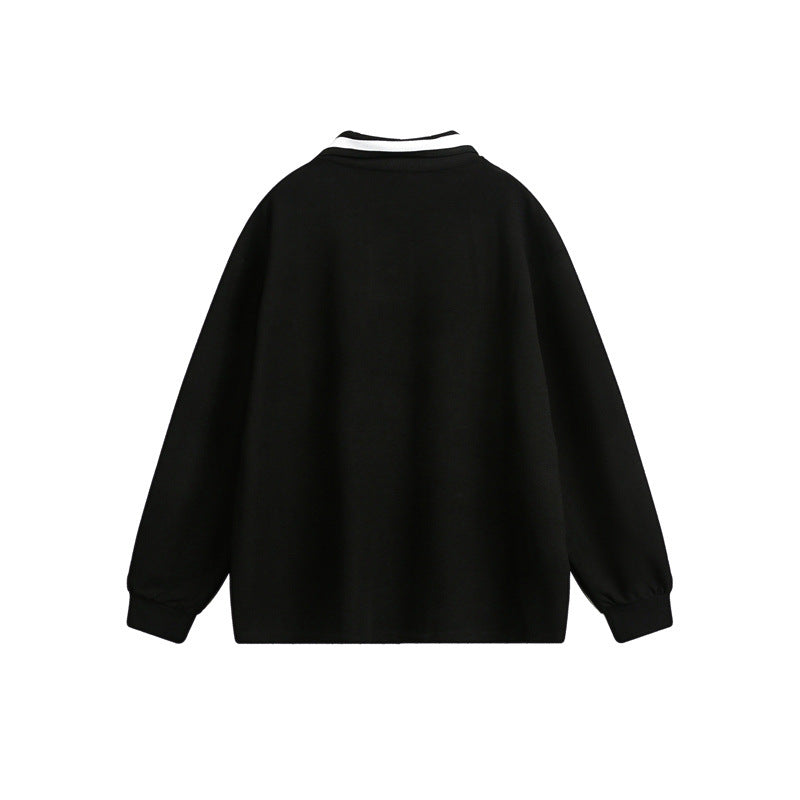 Unisex Oversize Polo-Sweatshirt mit Kontrast-Knopfleiste und Rippbündchen Echoarchiv