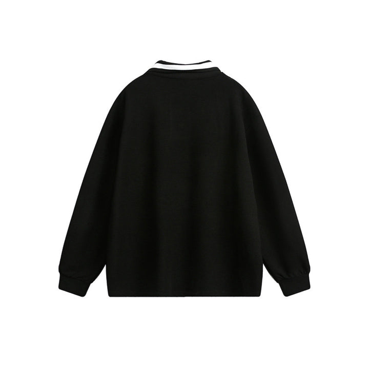 Unisex Oversize Polo-Sweatshirt mit Kontrast-Knopfleiste und Rippbündchen Echoarchiv