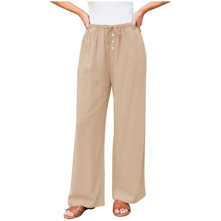 Damen weite Leinenhose mit elastischem Bund, Kordelzug und Knopfleiste Echo Archiv