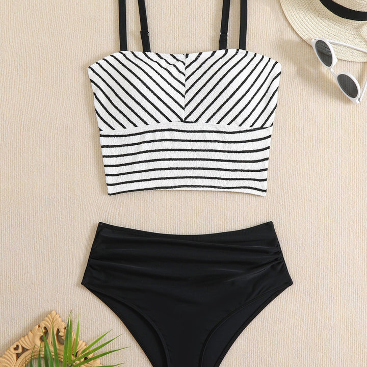 Damen Bikini-Set mit gestreiftem Oberteil und hoch taillierter Hose Echo Archiv