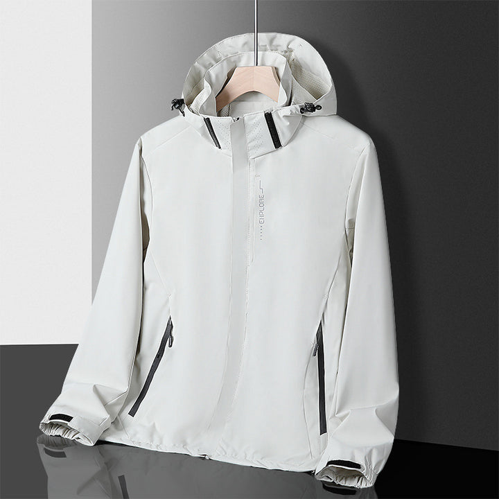 Herren Leichte technische Regenjacke mit Kapuze und dezenter Camouflage‑Textur – Taviero