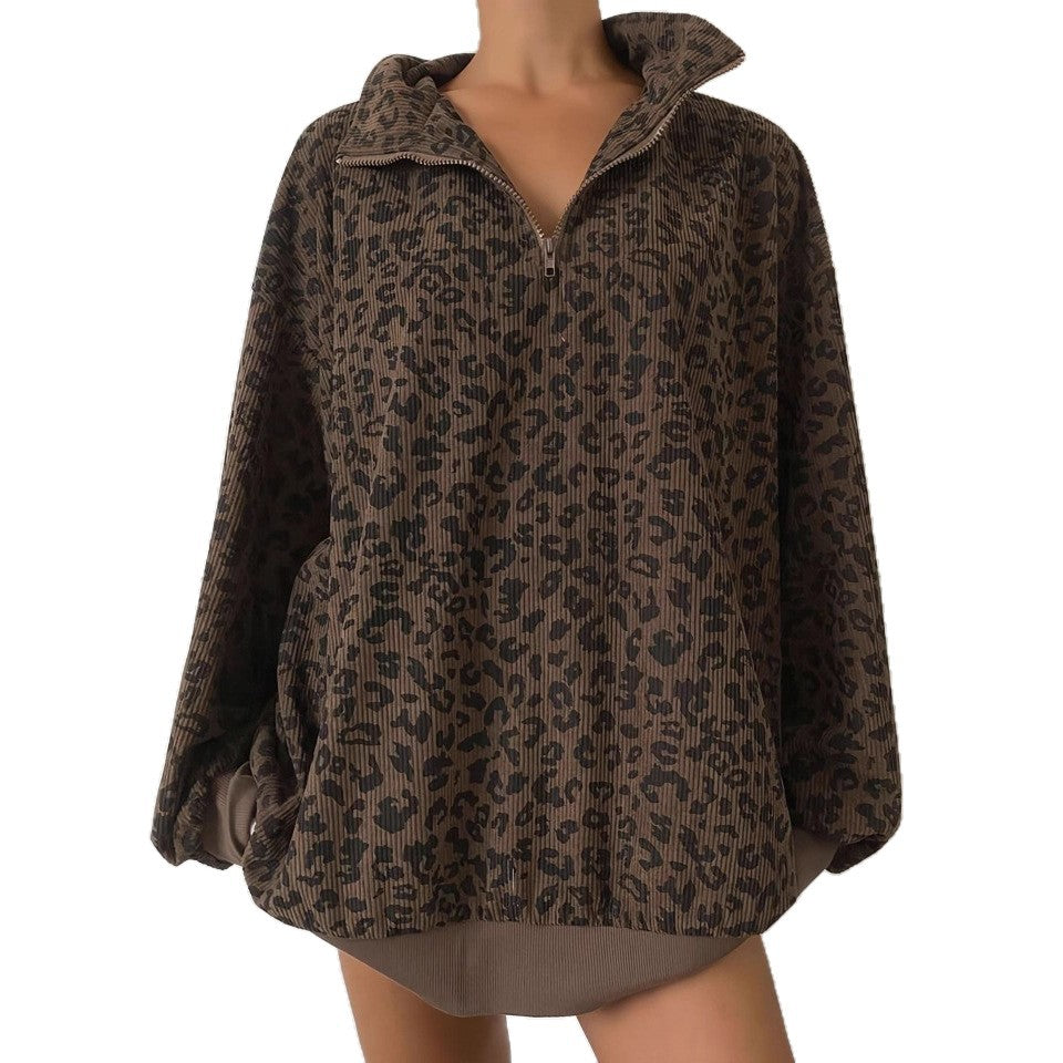 Damen Gemusterter Oversized Pullover mit Stehkragen Echoarchiv