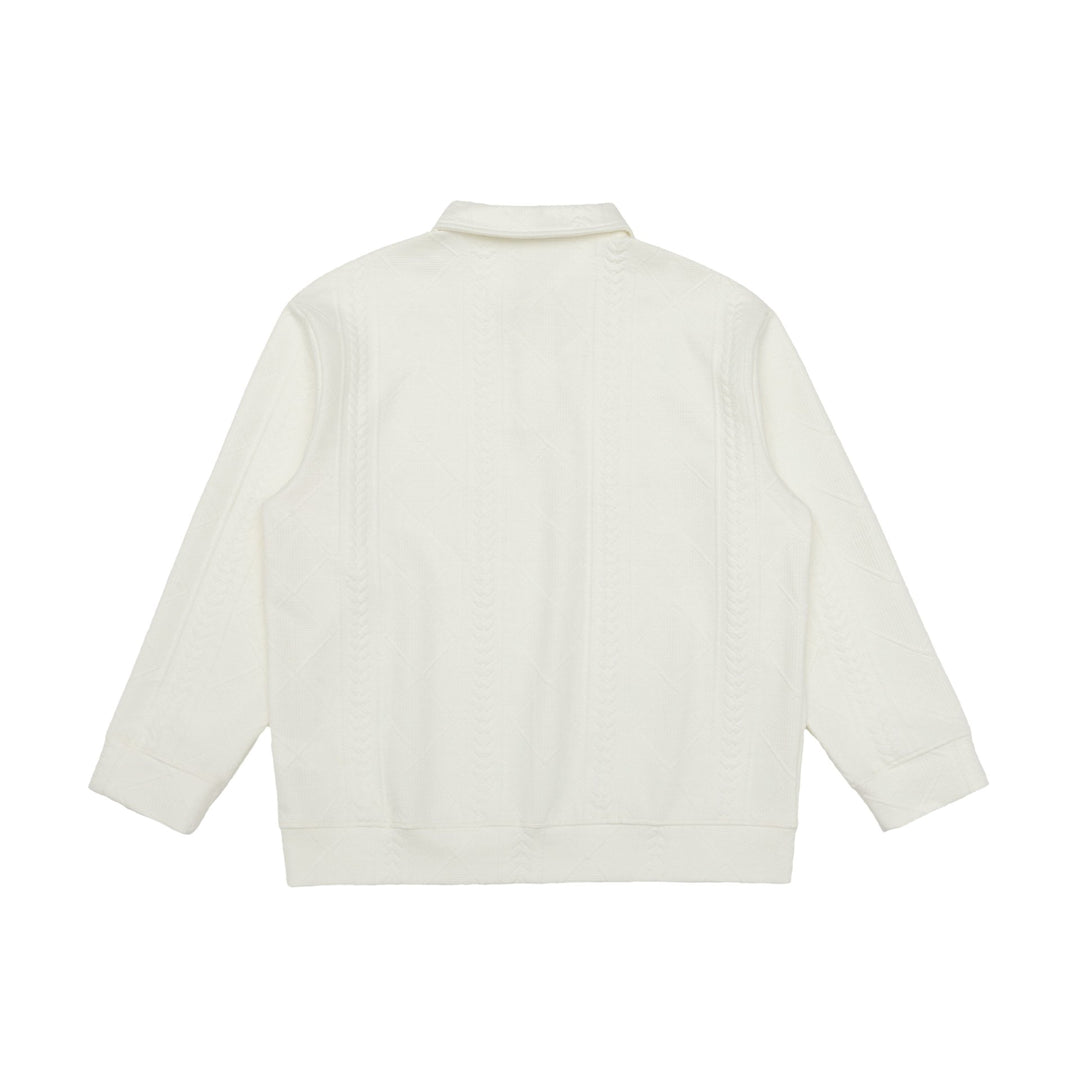 Unisex Strukturierter Polopullover mit Hemdkragen und Zopfmuster Echoarchiv