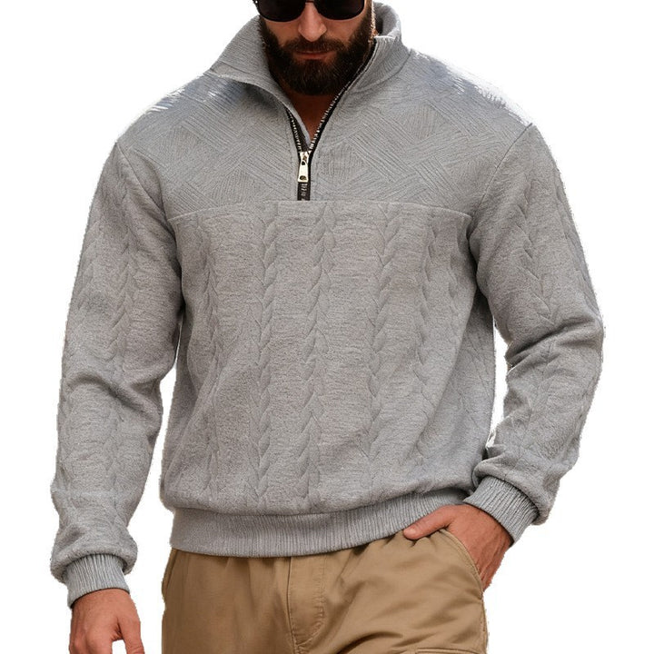 Herren Fleece-Pullover mit halbem Reißverschluss und strukturiertem Muster Echoarchiv