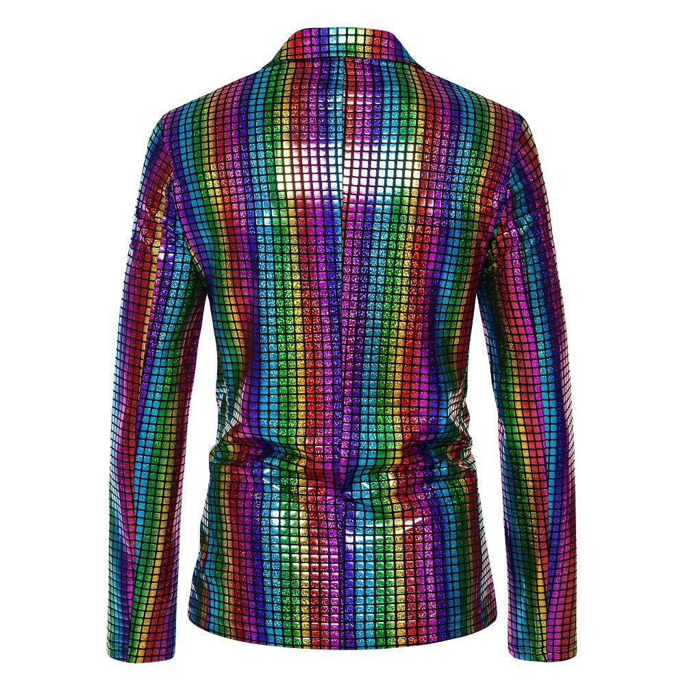 Herren Glänzender Paillettenblazer mit modernem Schnitt und stylischem Karomuster Echoarchiv