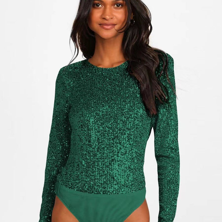 Damen Funktionsreicher Pailletten-Bodysuit mit langem Arm Echoarchiv