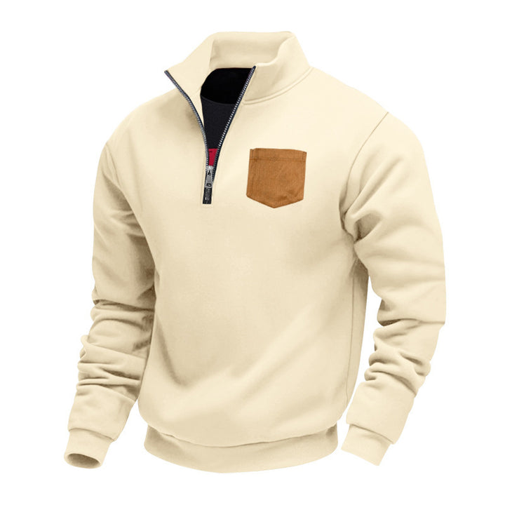 Herren Fleece Pullover mit kontrastierendem Reißverschluss und praktischer Brusttasche Echoarchiv