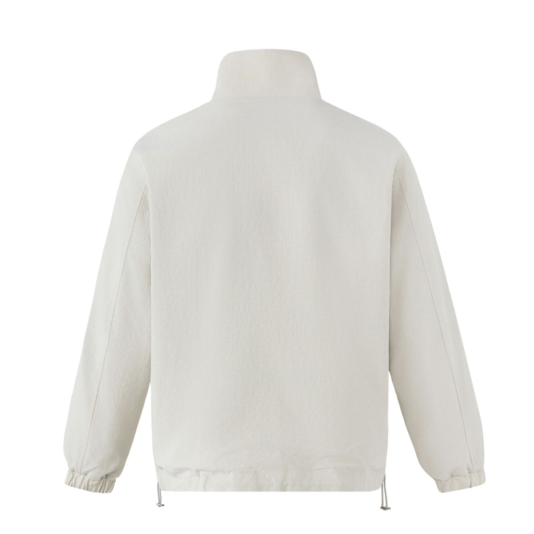 Unisex Kurz geschnittene strukturierte Boxy‑Blousonjacke mit hohem Stehkragen und Druckknopf‑Pattentaschen Echoarchiv