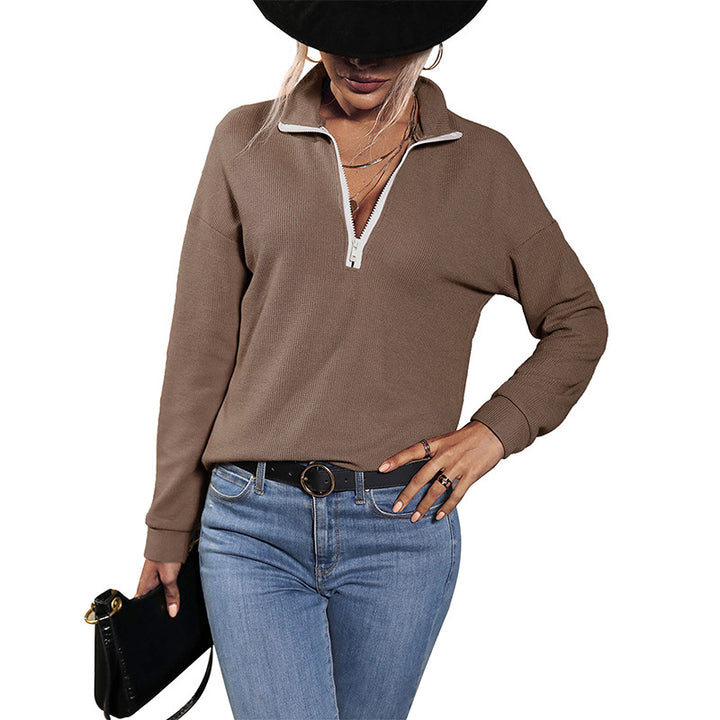 Damen Feinstrick-Polo-Pullover mit halbem Reißverschluss und lässiger Passform Echoarchiv